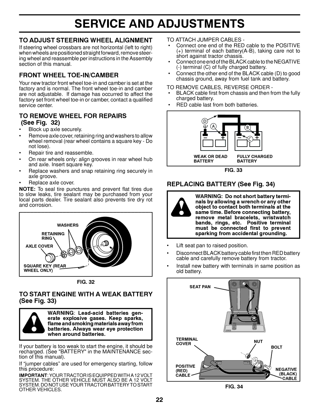 Husqvarna 96045000410 To Adjust Steering Wheel Alignment, Front Wheel TOE-IN/CAMBER, To Remove Wheel for Repairs See Fig 