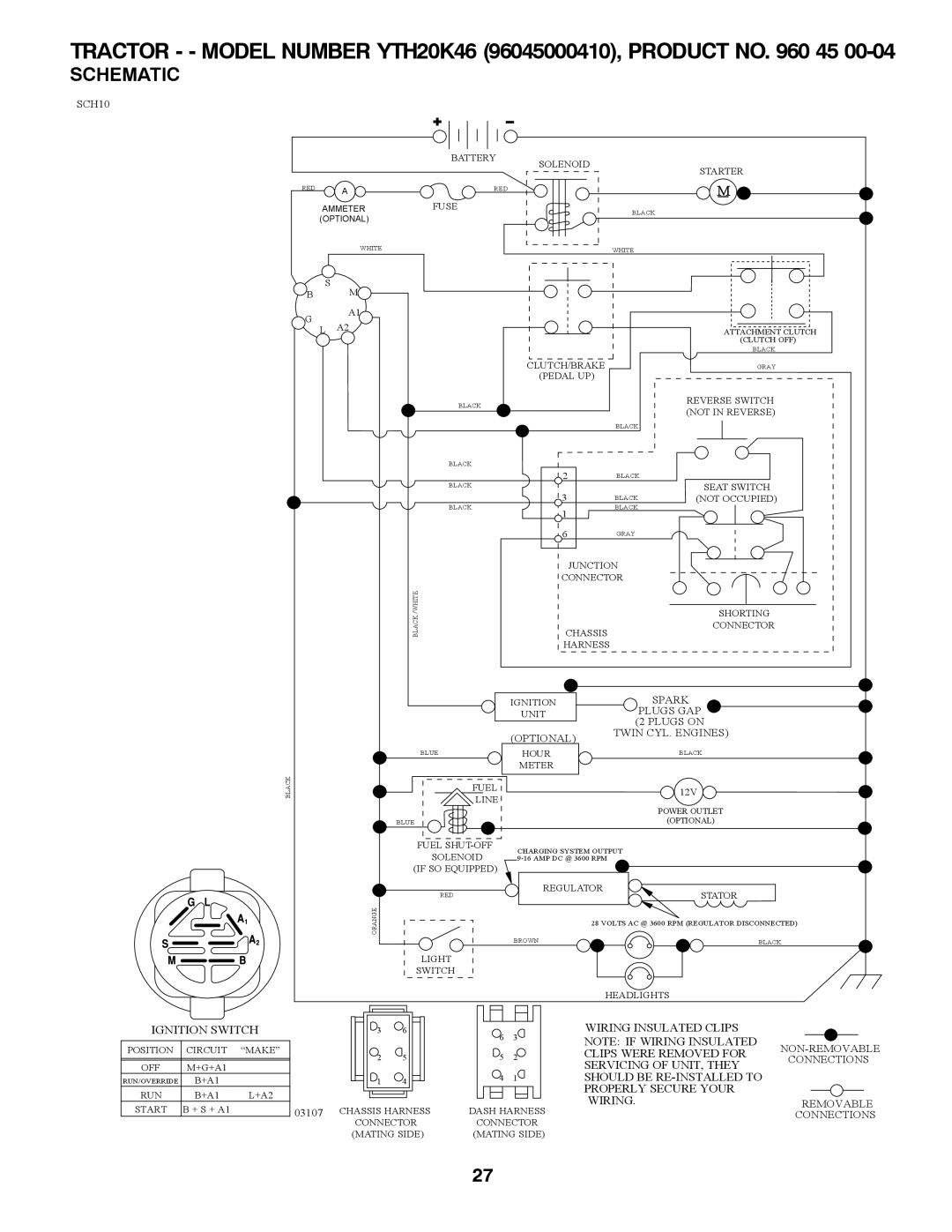 Husqvarna 532 42 41-94 owner manual Tractor - Model Number YTH20K46 96045000410, Product no 45, Schematic 