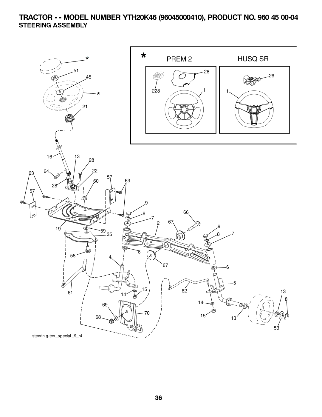 Husqvarna 96045000410, 532 42 41-94 owner manual Steering Assembly 