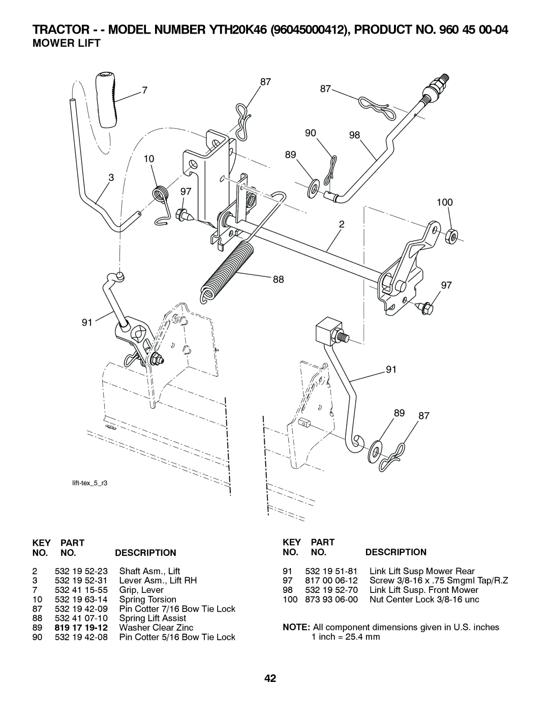 Husqvarna 96045000412 owner manual Mower Lift, 819 17 