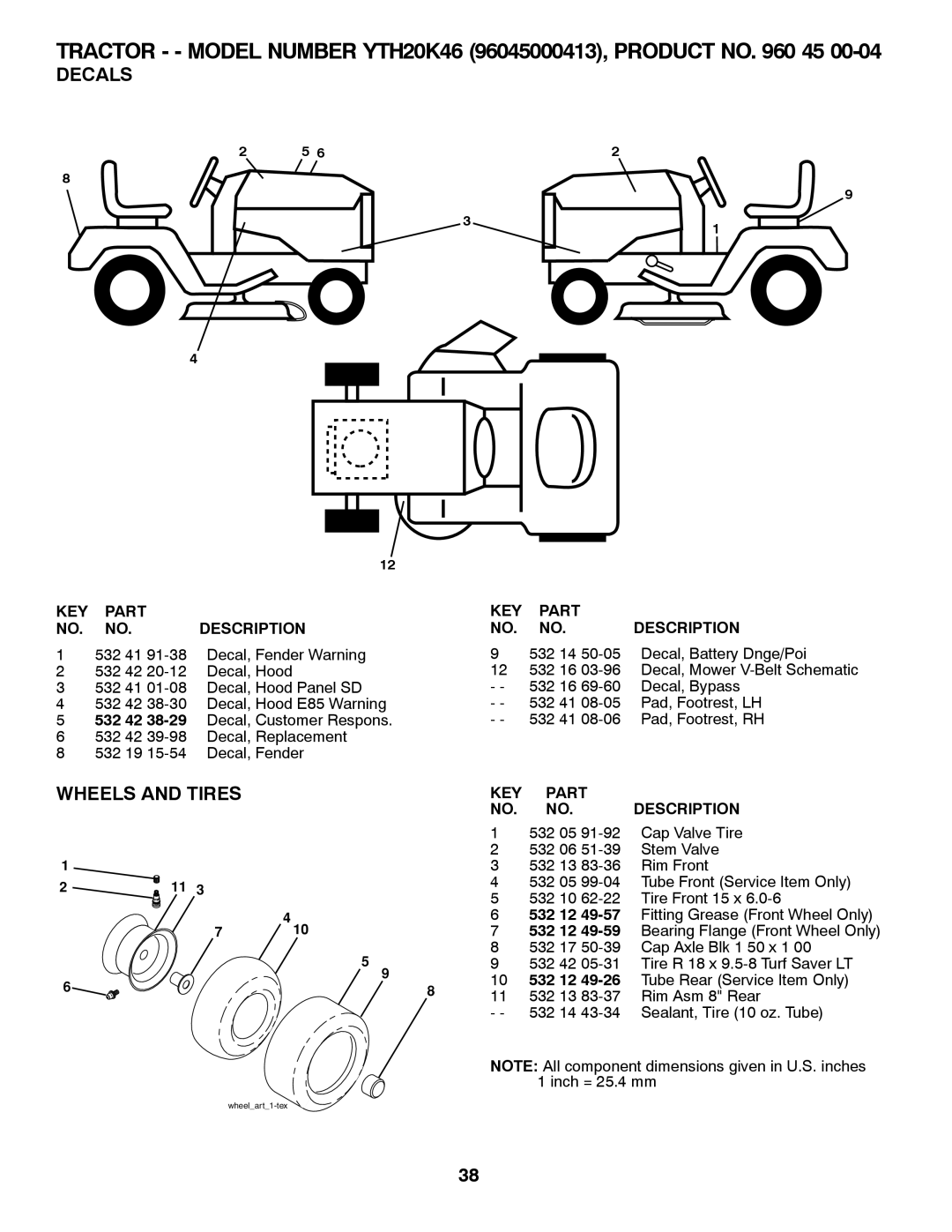 Husqvarna 96045000413, 532 42 62-26 owner manual Decals, Wheels and Tires 