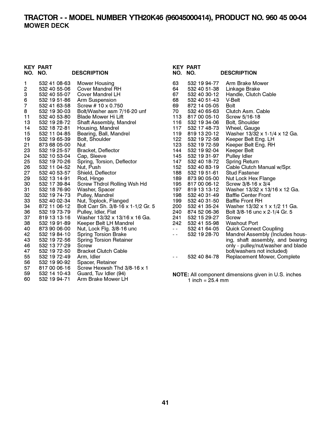 Husqvarna 532 42 84-01, 96045000414 owner manual KEY Part NO. no Description 