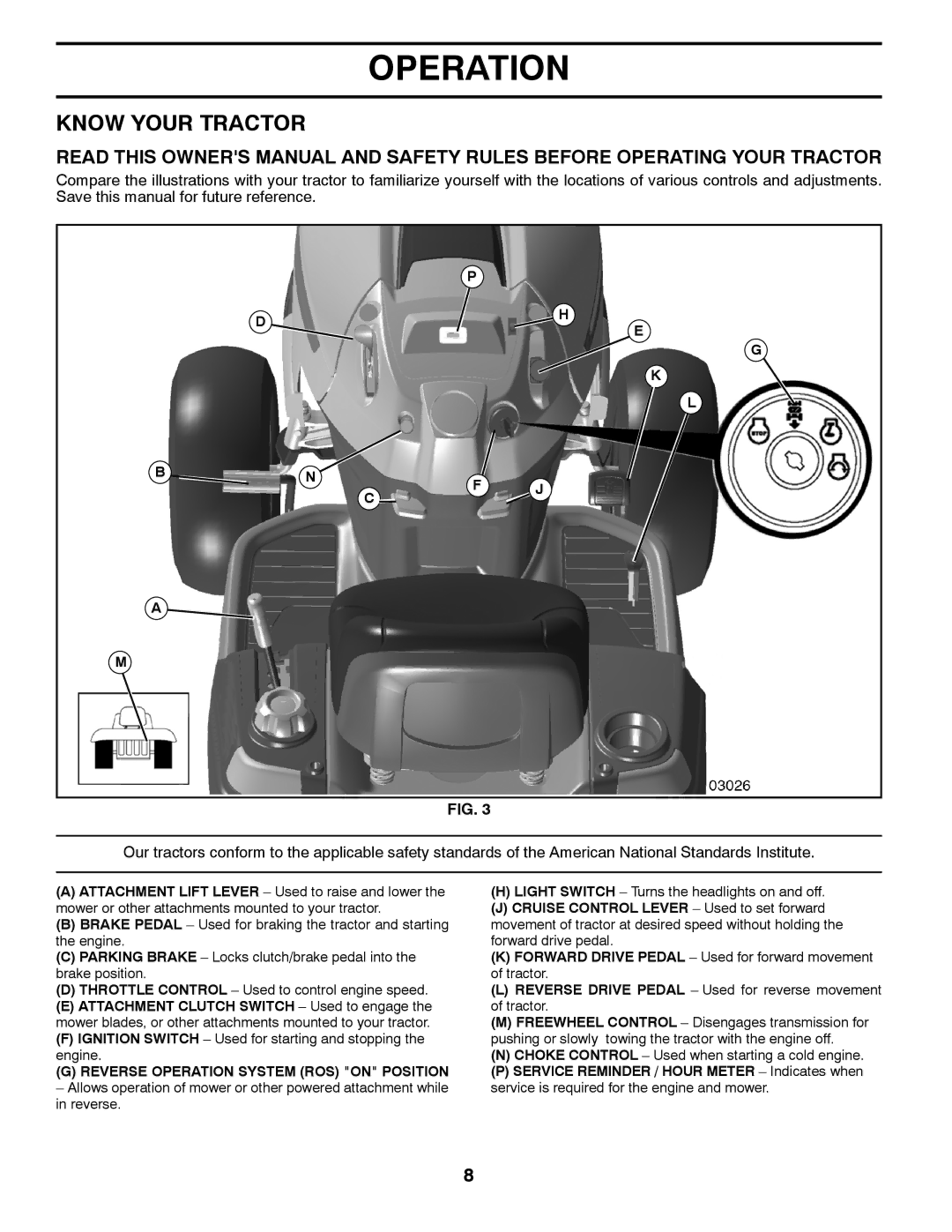 Husqvarna 96045000502 owner manual Know Your Tractor, Reverse Operation System ROS on Position 