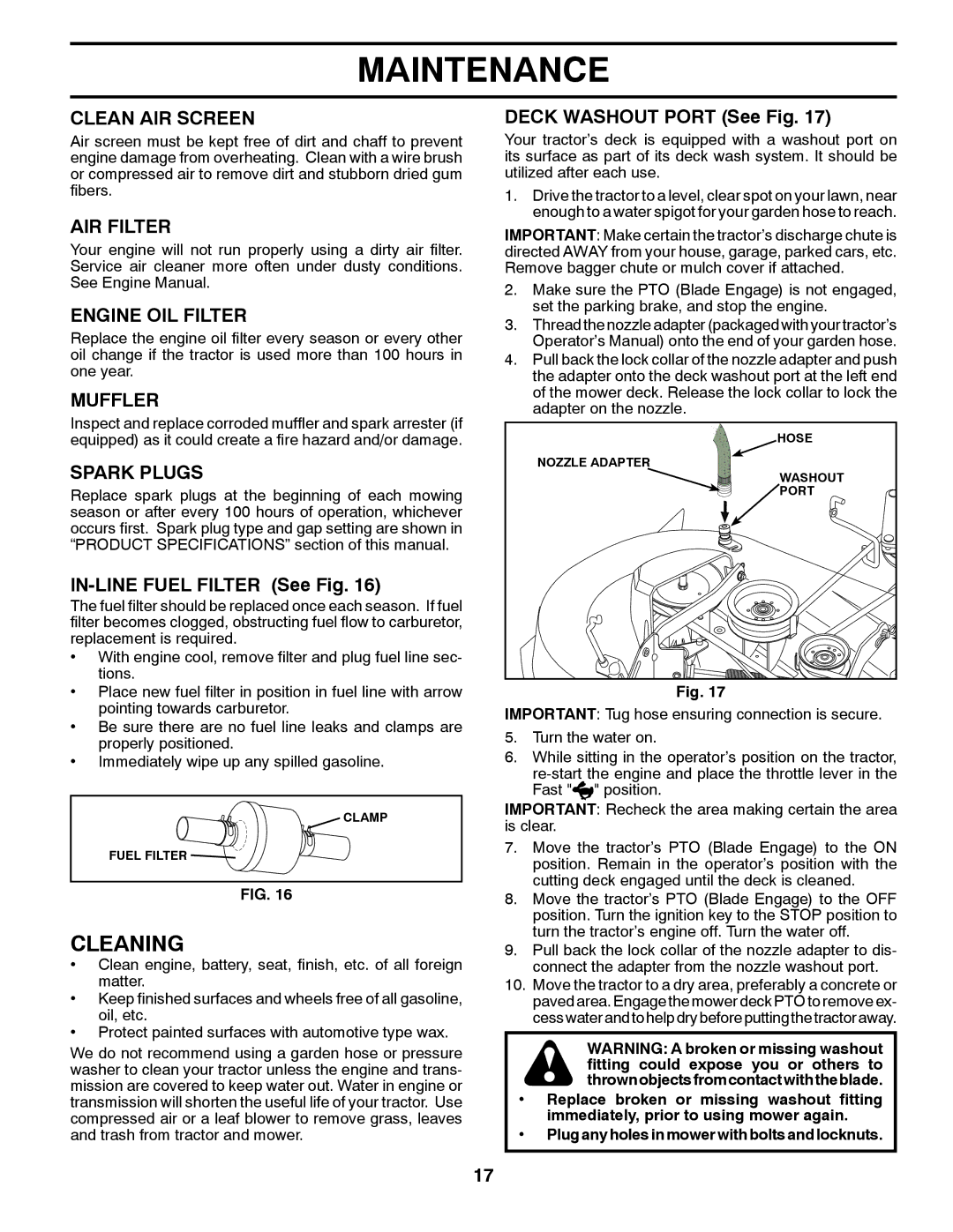 Husqvarna 96045000503 owner manual Cleaning 