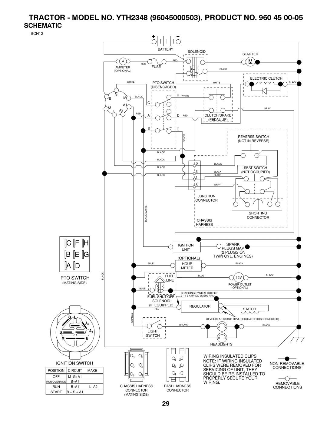 Husqvarna owner manual Tractor Model NO. YTH2348 96045000503, Product no 45, Schematic 