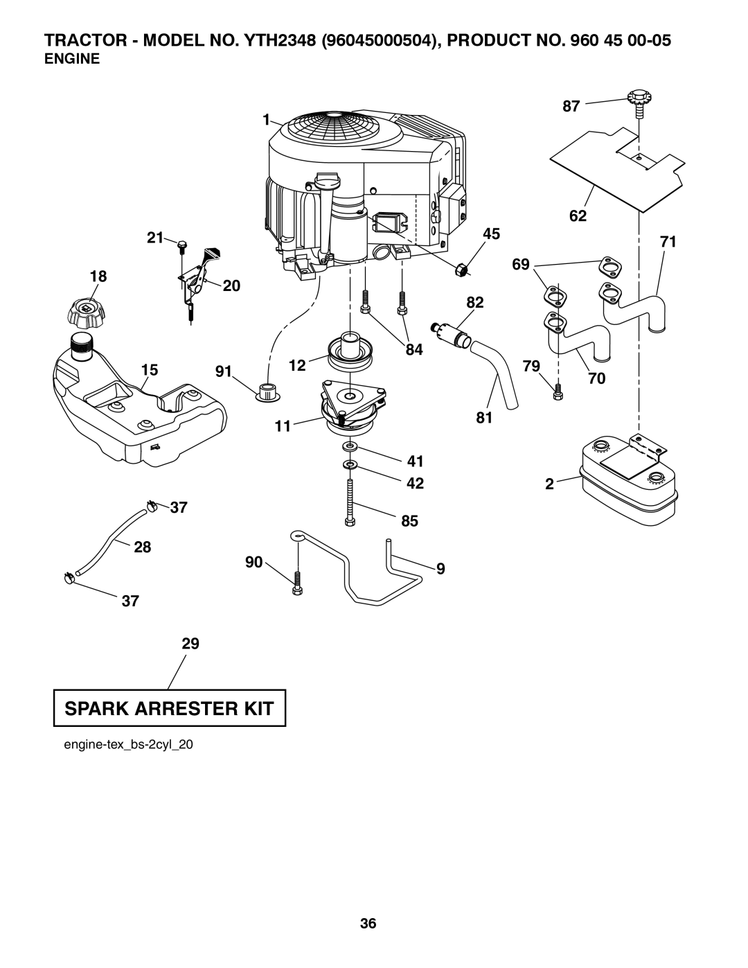 Husqvarna 96045000504, 532424761R1 owner manual Spark Arrester Kit, Engine 