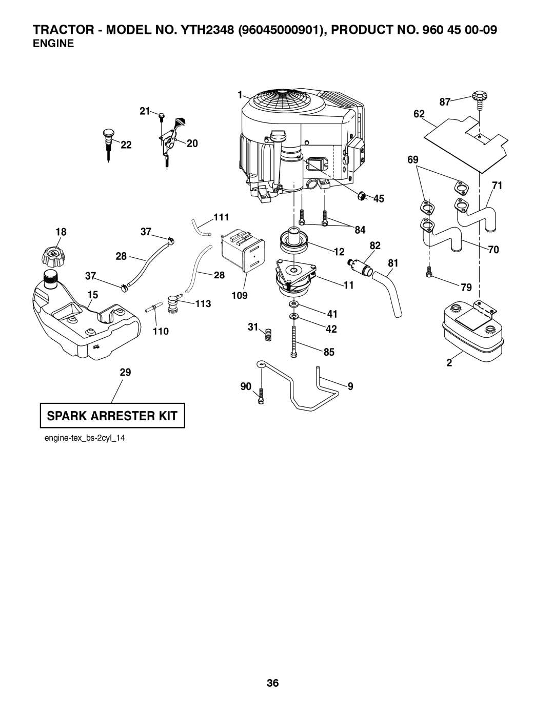 Husqvarna 96045000901 owner manual Spark Arrester KIT, Engine 