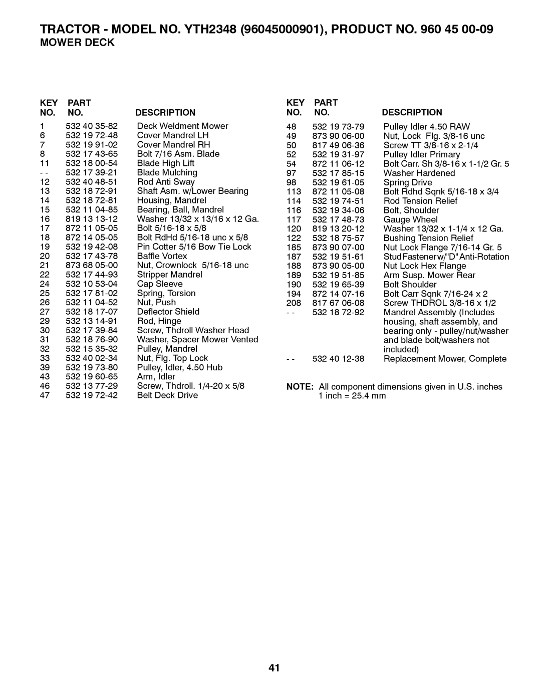 Husqvarna 96045000901 owner manual 532 40 Deck Weldment Mower 