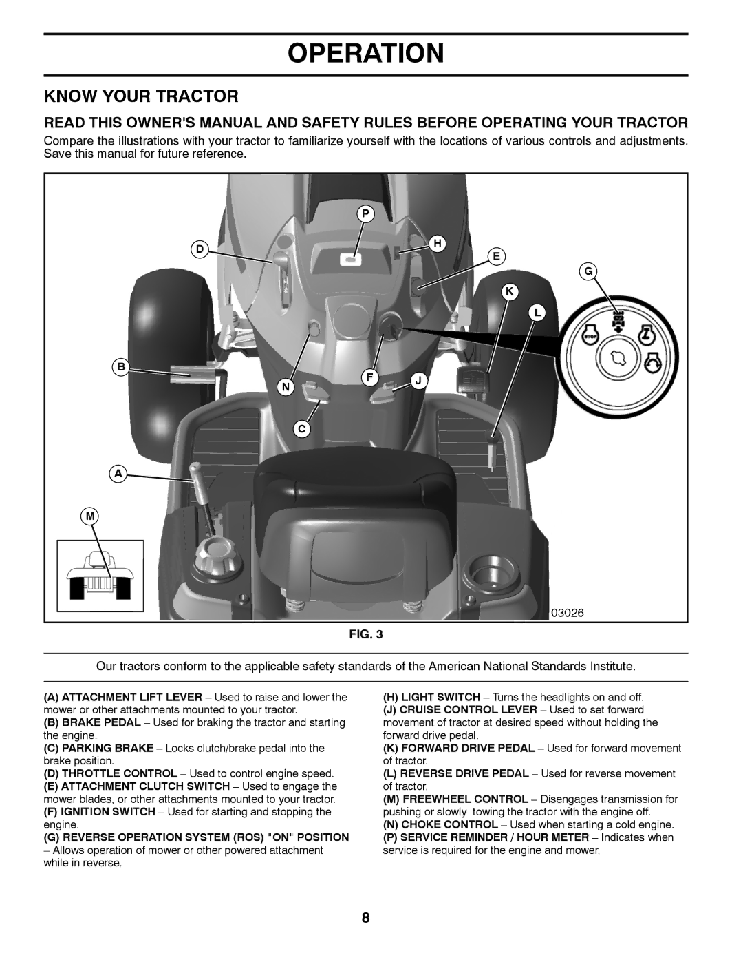 Husqvarna 96045000901 owner manual Know Your Tractor, Reverse Operation System ROS on Position 