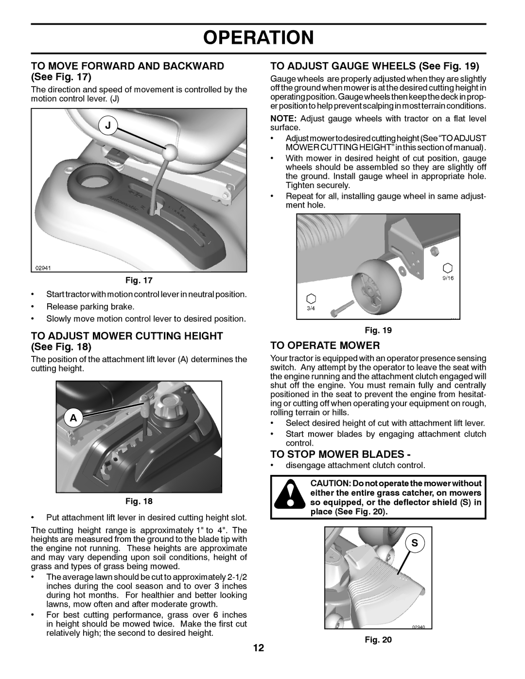 Husqvarna 96045001500 To Move Forward and Backward See Fig, To Adjust Mower Cutting Height See Fig, To Operate Mower 