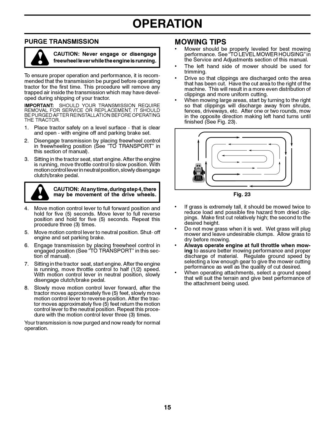 Husqvarna 96045001500, 531 30 96-85, LGT2554 owner manual Mowing Tips, Purge Transmission 