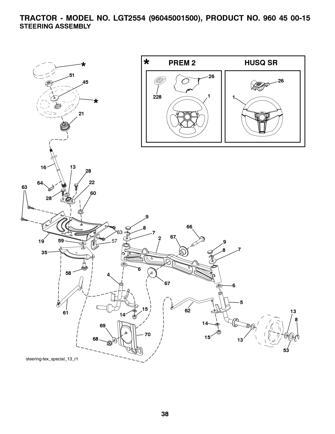 Husqvarna LGT2554, 96045001500, 531 30 96-85 owner manual Steering Assembly 