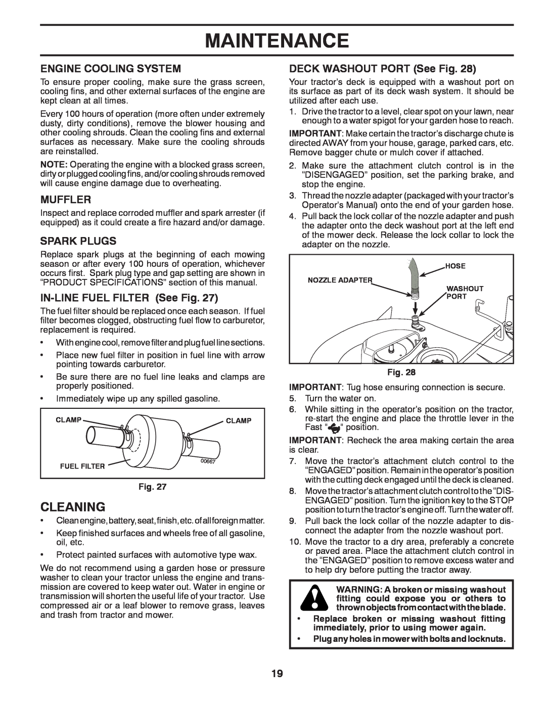 Husqvarna 532 42 89-49 Cleaning, Engine Cooling System, Muffler, Spark Plugs, IN-LINE FUEL FILTER See Fig, Maintenance 