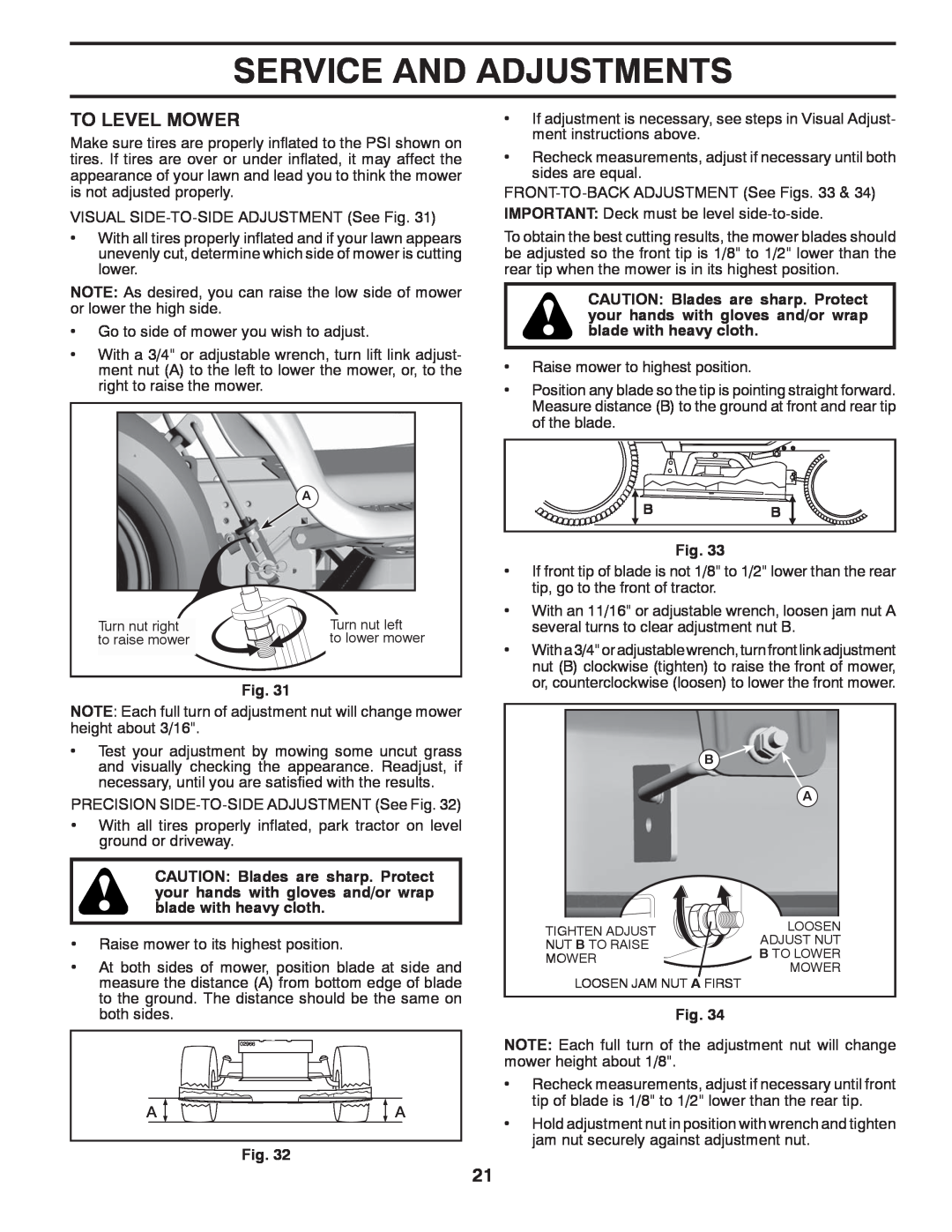 Husqvarna 532 42 89-49, 96045001501 owner manual To Level Mower, Service And Adjustments 