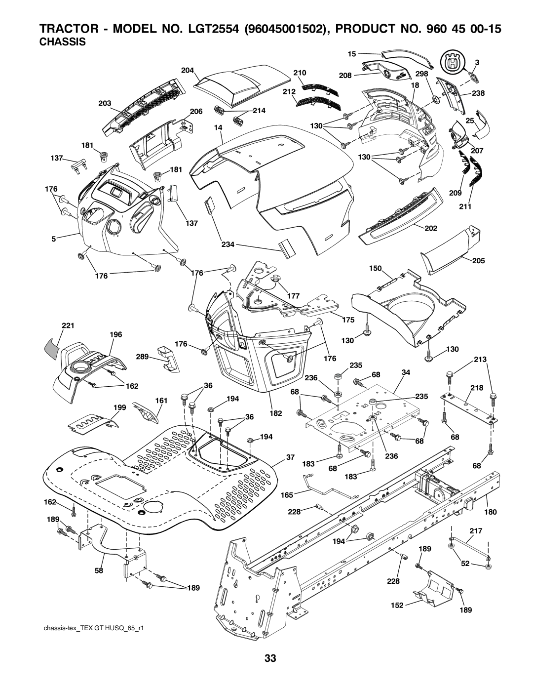 Husqvarna 532 43 00-01, 96045001502 owner manual Chassis 