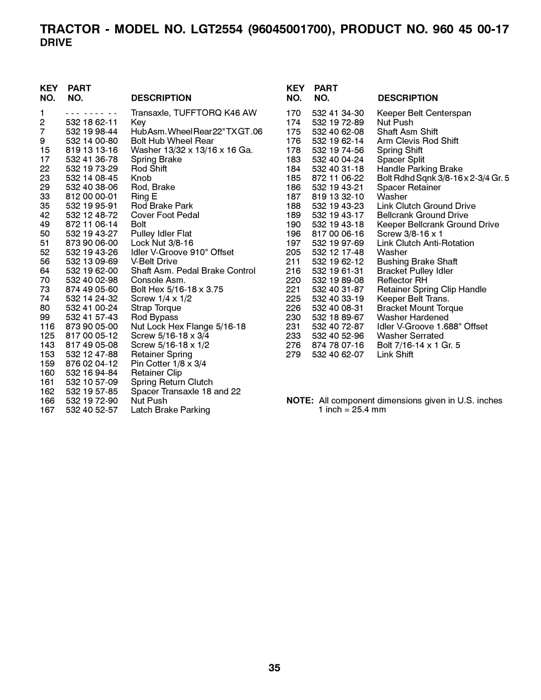 Husqvarna 03002, 96045001700, 532 42 57-55 owner manual Bolt Rdhd Sqnk 3/8-16 x 2-3/4 Gr 