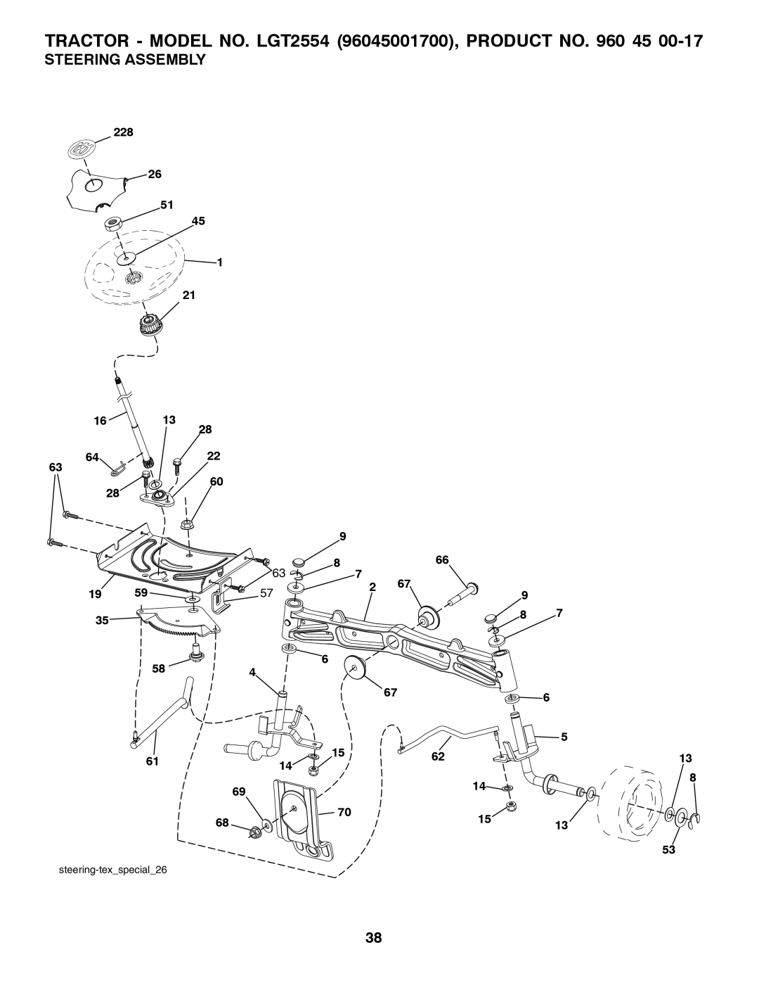 Husqvarna 03002, 96045001700, 532 42 57-55 owner manual Steering Assembly, 228 