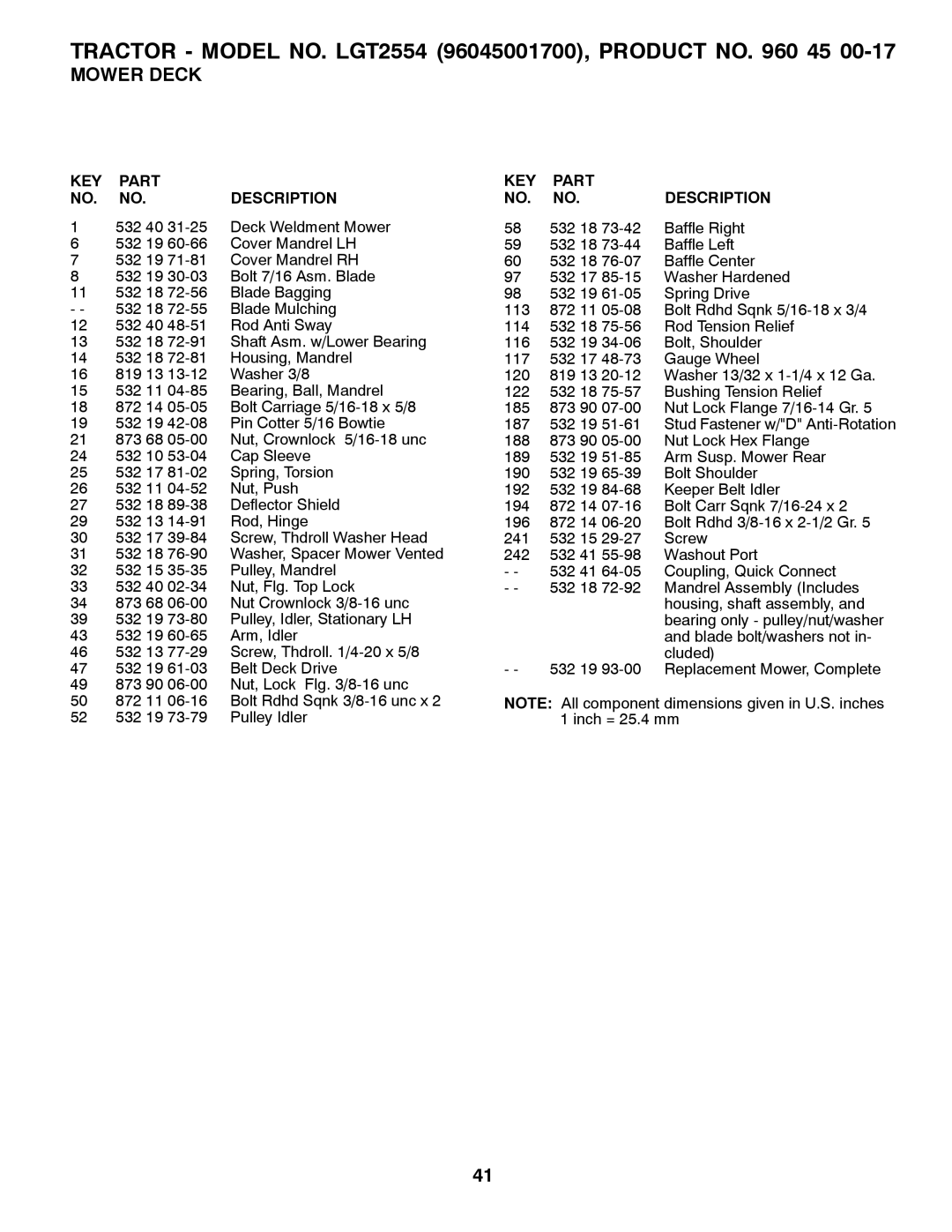 Husqvarna 03002, 96045001700, 532 42 57-55 owner manual 532 40 31-25 Deck Weldment Mower 