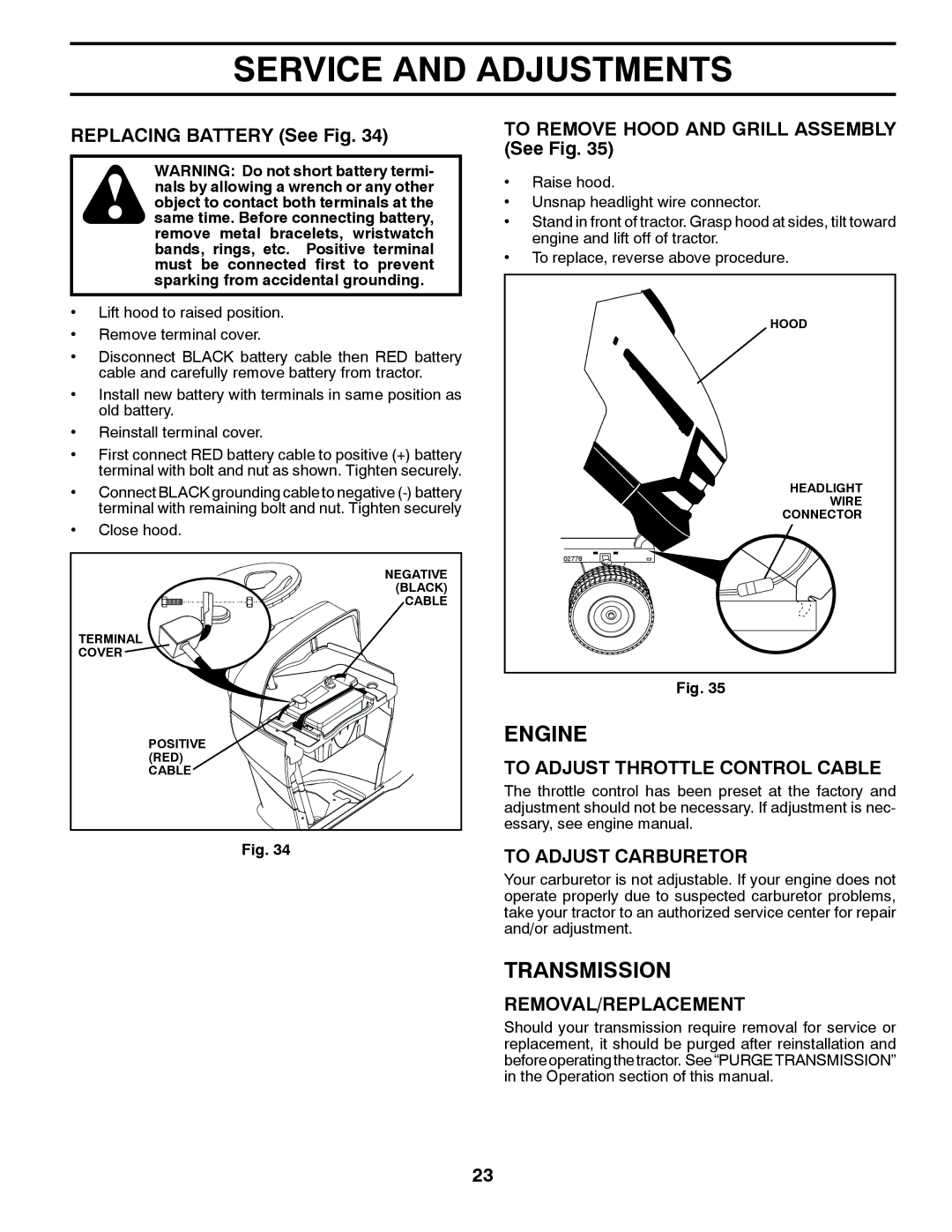 Husqvarna 532 42 57-62 Transmission, To Adjust Throttle Control Cable, To Adjust Carburetor, Removal/Replacement 