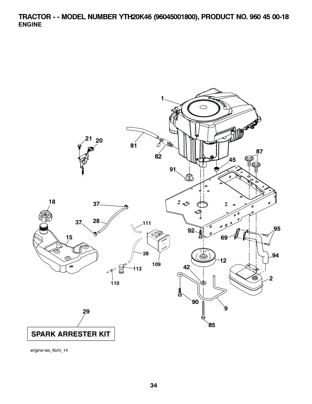 Husqvarna 96045001800, 532 42 57-62 owner manual Spark Arrester KIT, Engine 