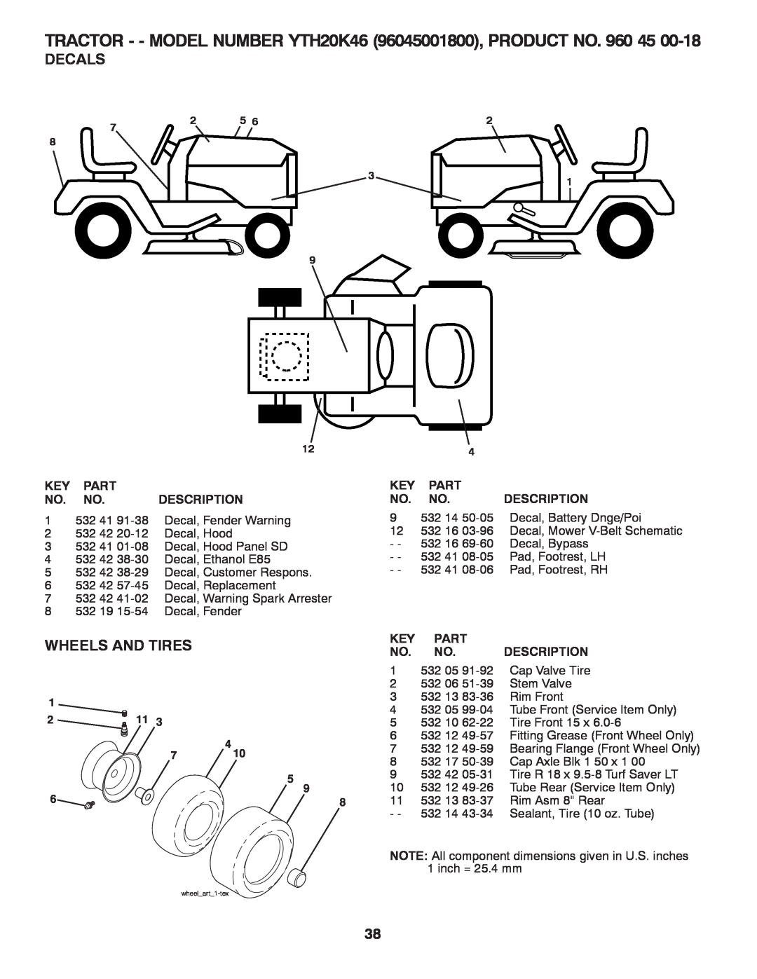 Husqvarna 96045001800, 532 42 57-62 owner manual Decals, Wheels And Tires 