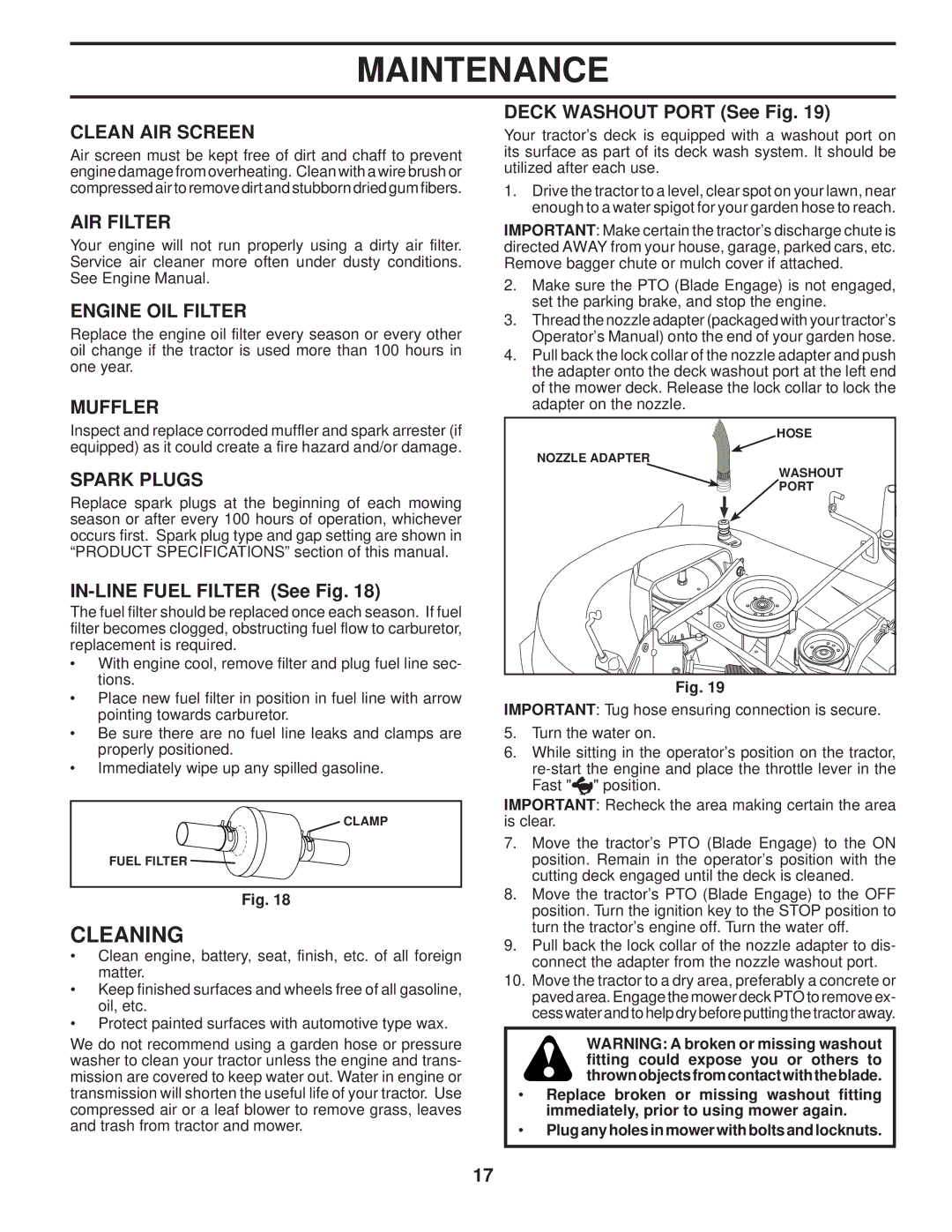 Husqvarna 96045001900 owner manual Cleaning 