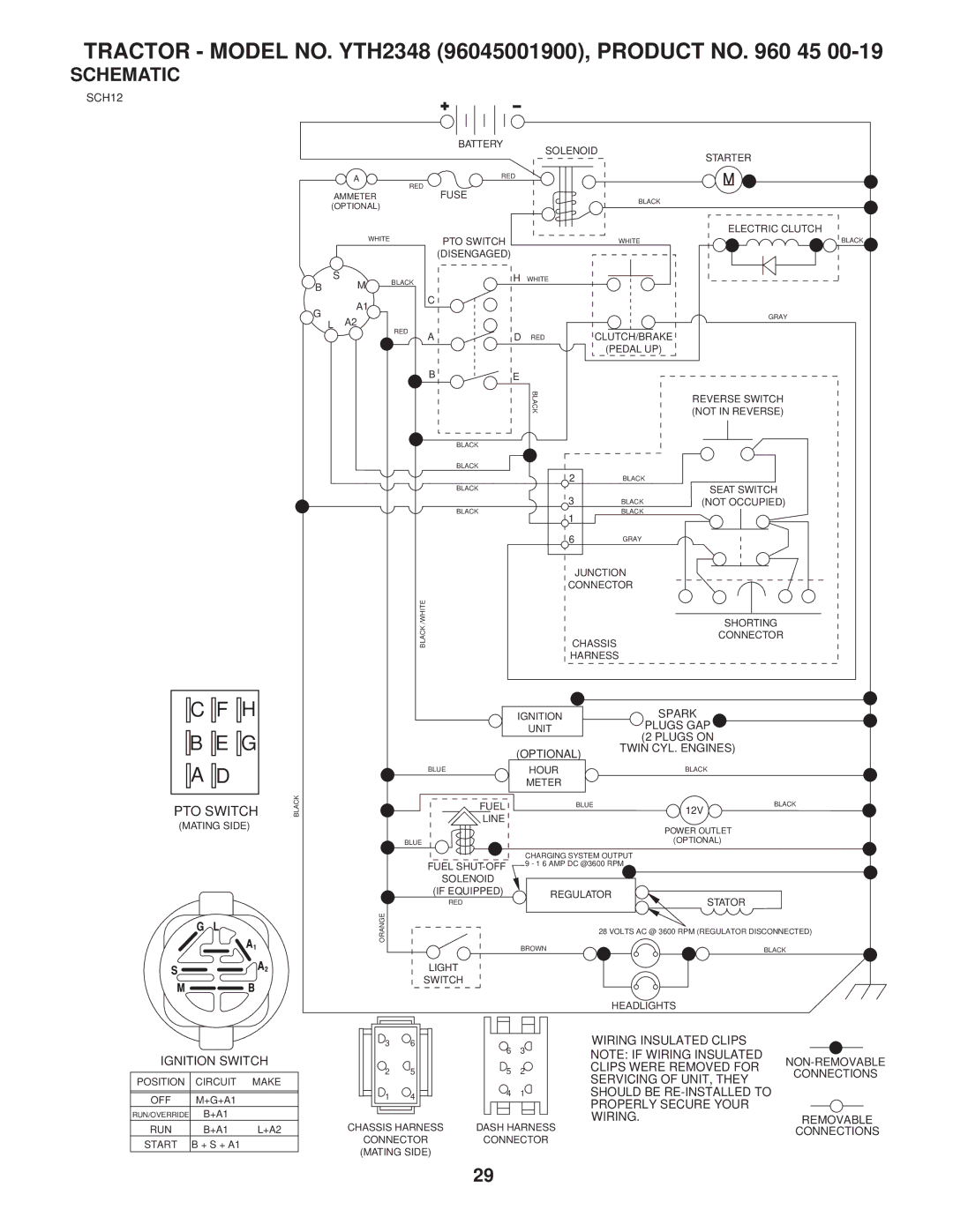 Husqvarna owner manual Tractor Model NO. YTH2348 96045001900, Product no 45, Schematic 