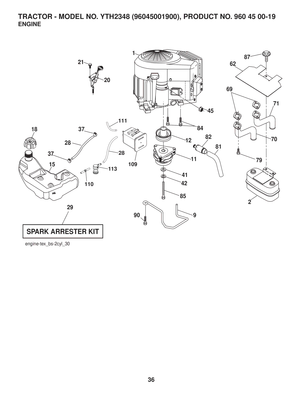 Husqvarna 96045001900 owner manual Spark Arrester KIT, Engine, 1837 