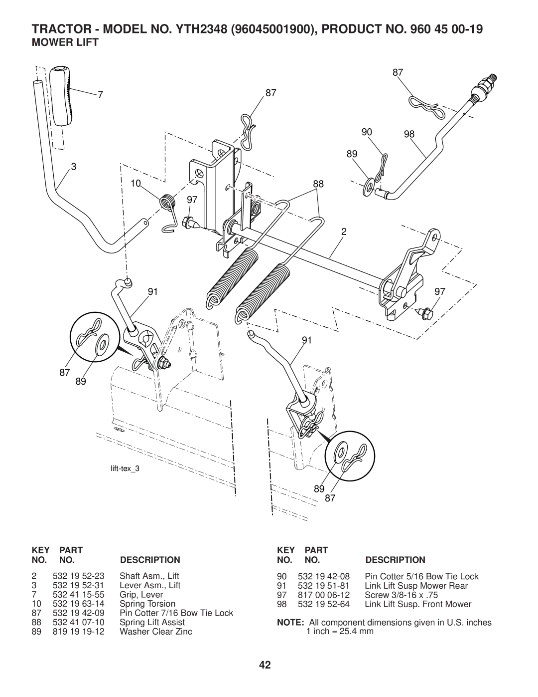 Husqvarna 96045001900 owner manual Mower Lift 