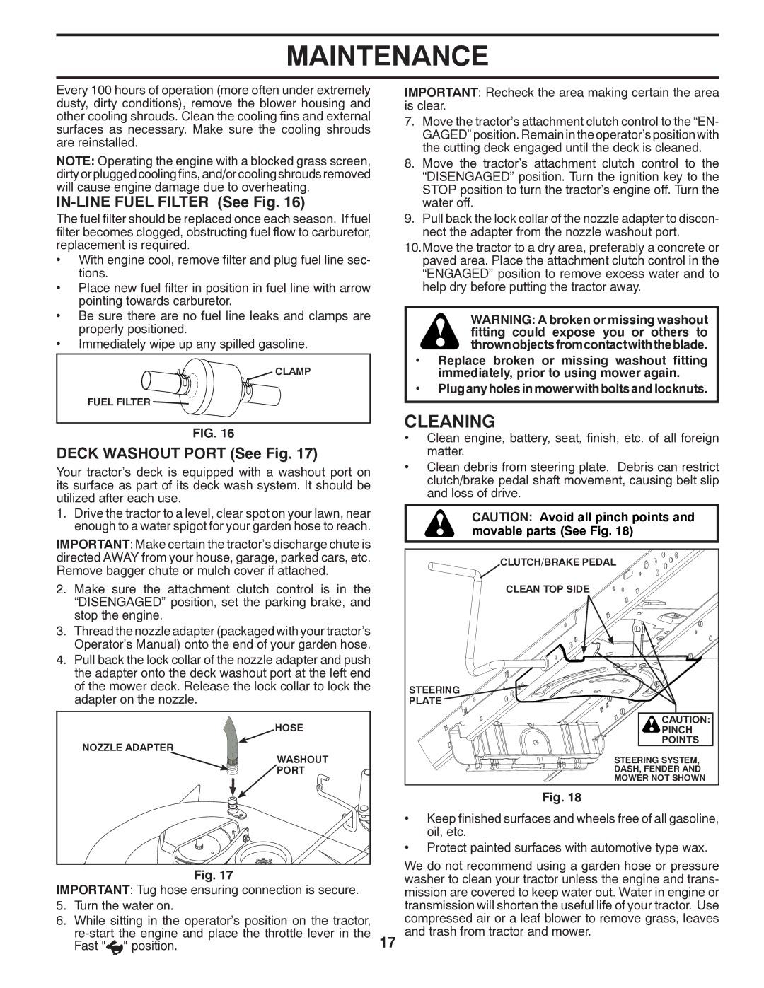 Husqvarna 532 43 00-03, 96045002200 owner manual Cleaning, IN-LINE Fuel Filter See Fig, Deck Washout Port See Fig 