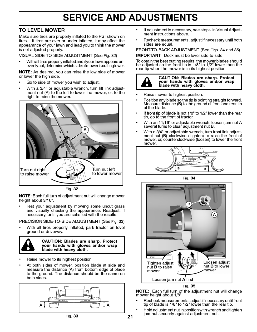 Husqvarna 532 43 86-44, 96045002700 owner manual To Level Mower, Turn nut right Turn nut left To raise mower 