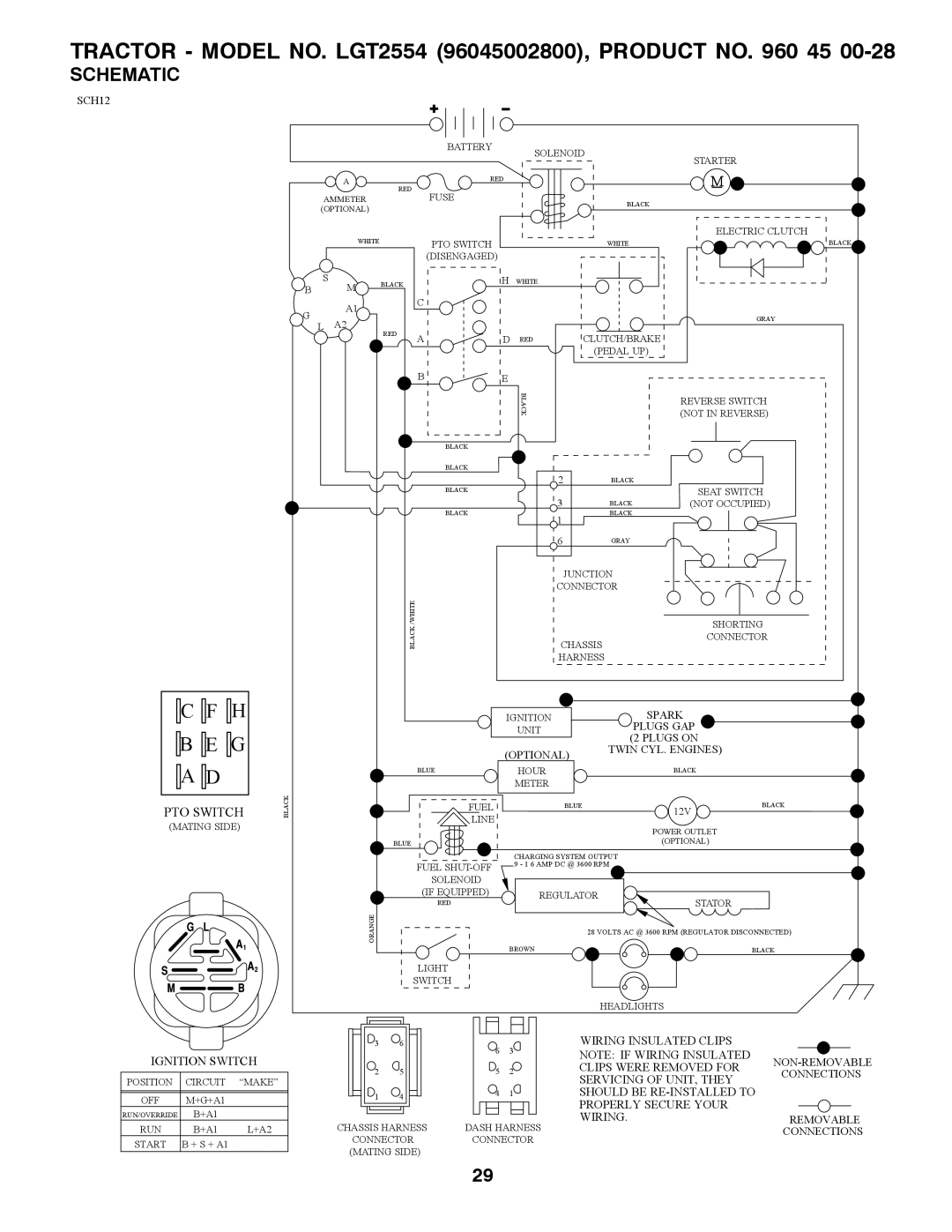 Husqvarna 532 44 00-55 owner manual Tractor Model NO. LGT2554 96045002800, Product no 45, Schematic 