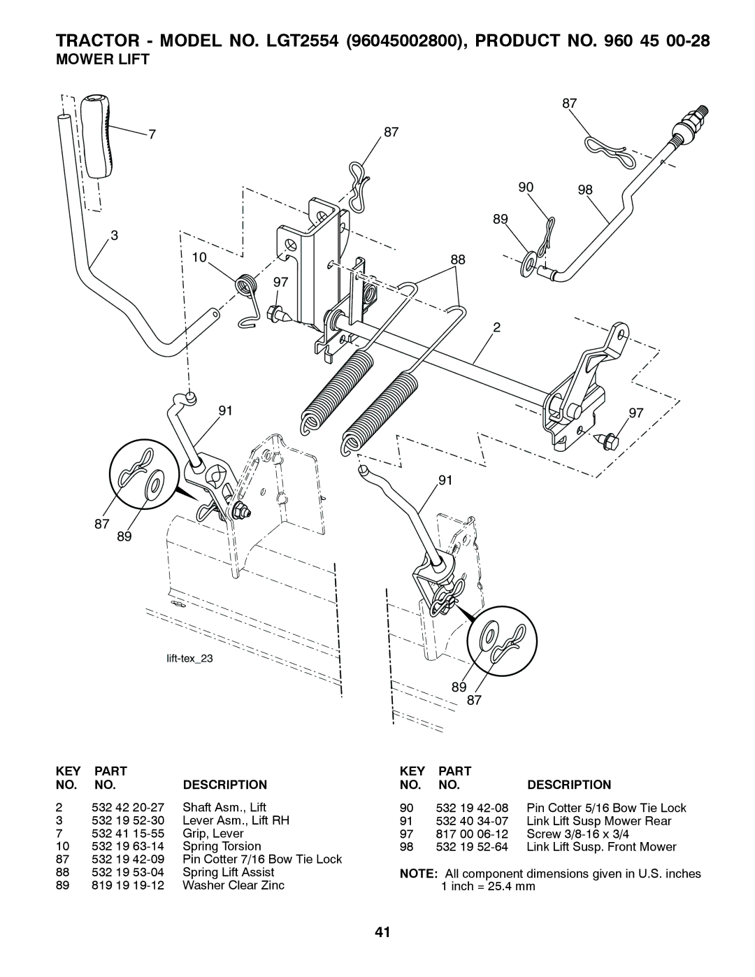 Husqvarna 532 44 00-55, 96045002800 owner manual Mower Lift 