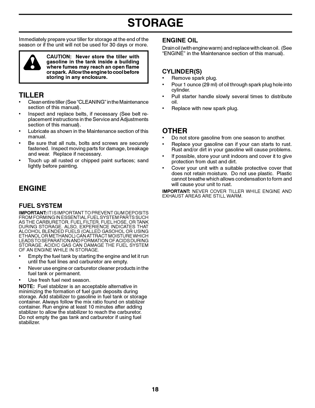 Husqvarna 96093000901 owner manual Storage, Other, Fuel System, Engine OIL, Cylinders 