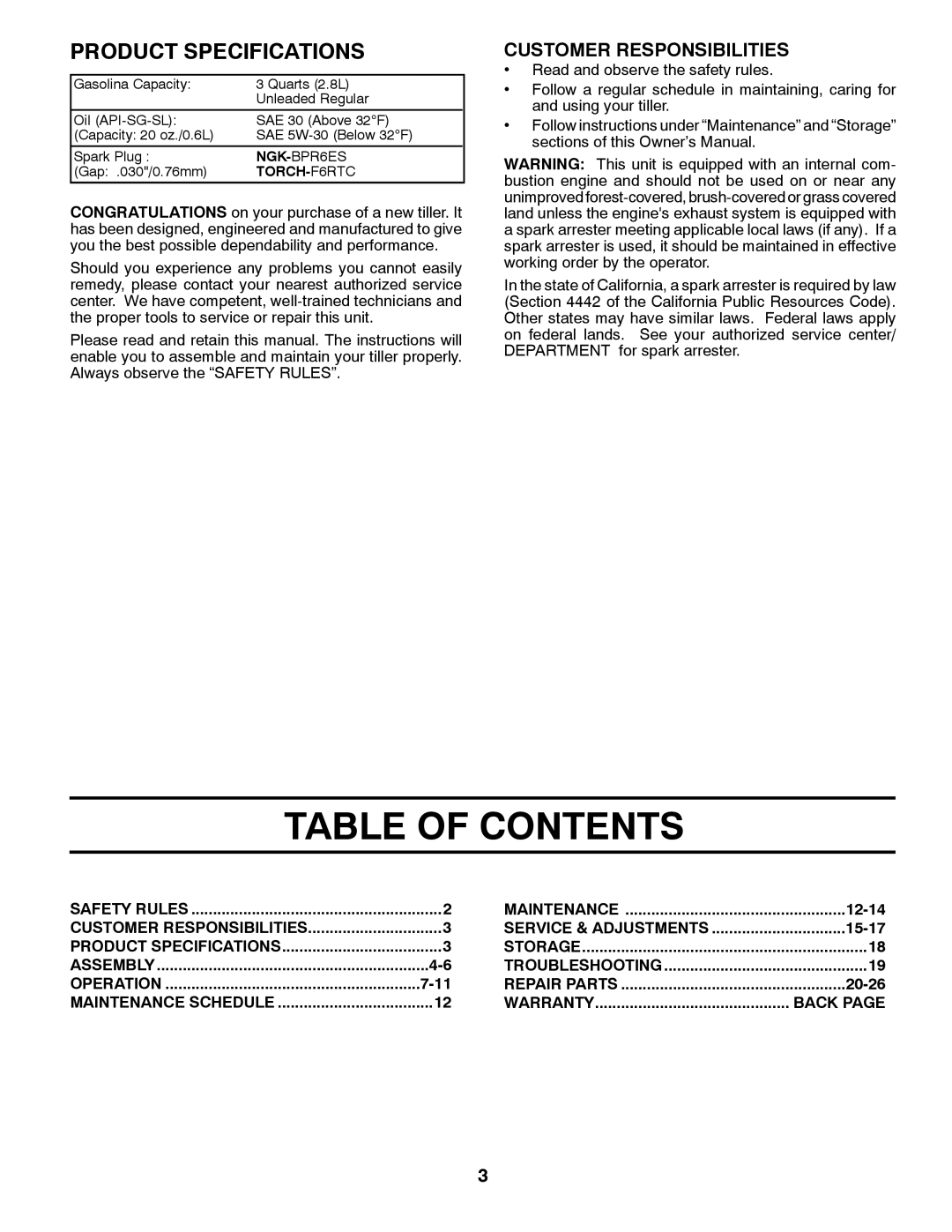 Husqvarna 96093000901 owner manual Table of Contents 