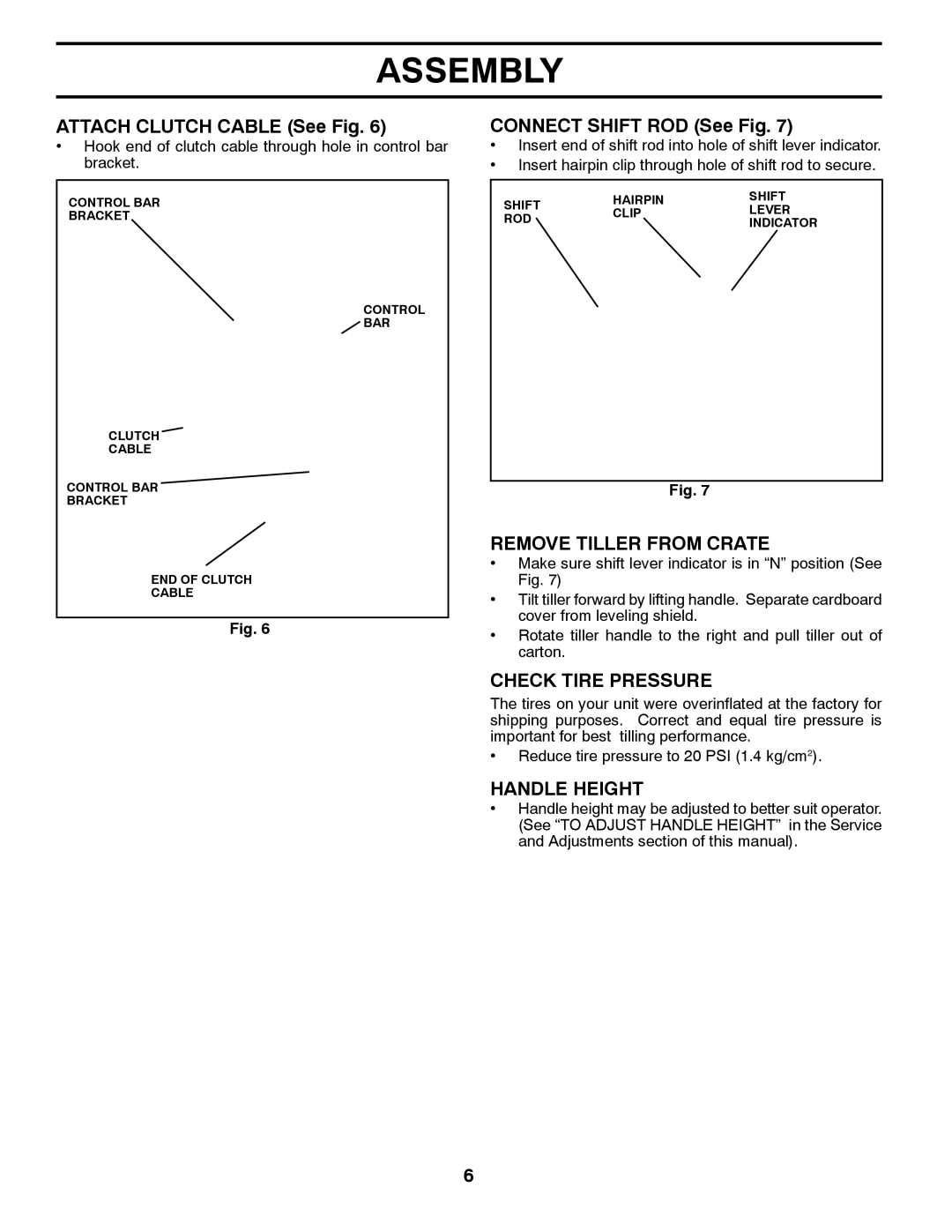 Husqvarna 96093000901 Attach Clutch Cable See Fig, Connect Shift ROD See Fig, Remove Tiller from Crate, Handle Height 