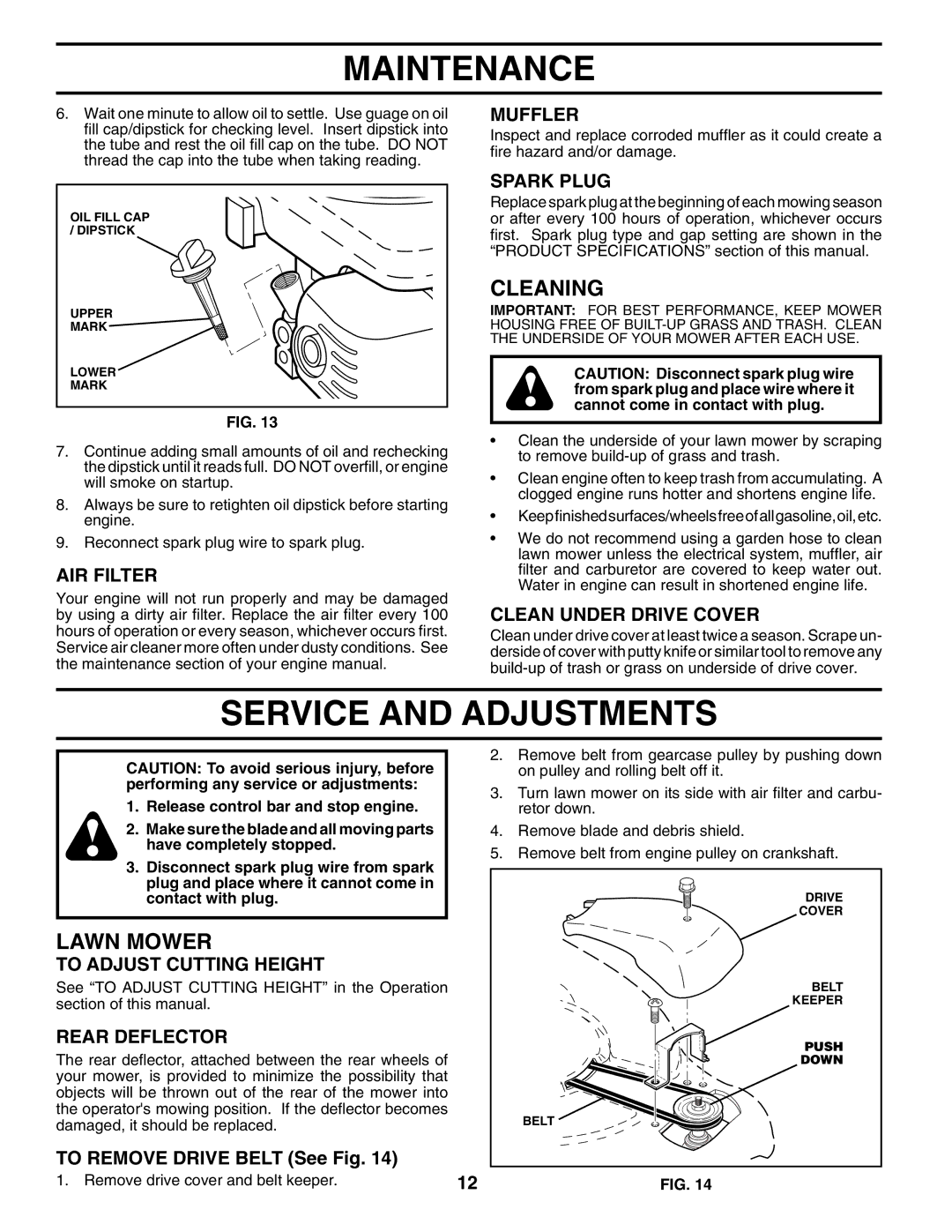 Husqvarna 961330018 owner manual Service and Adjustments, Cleaning 