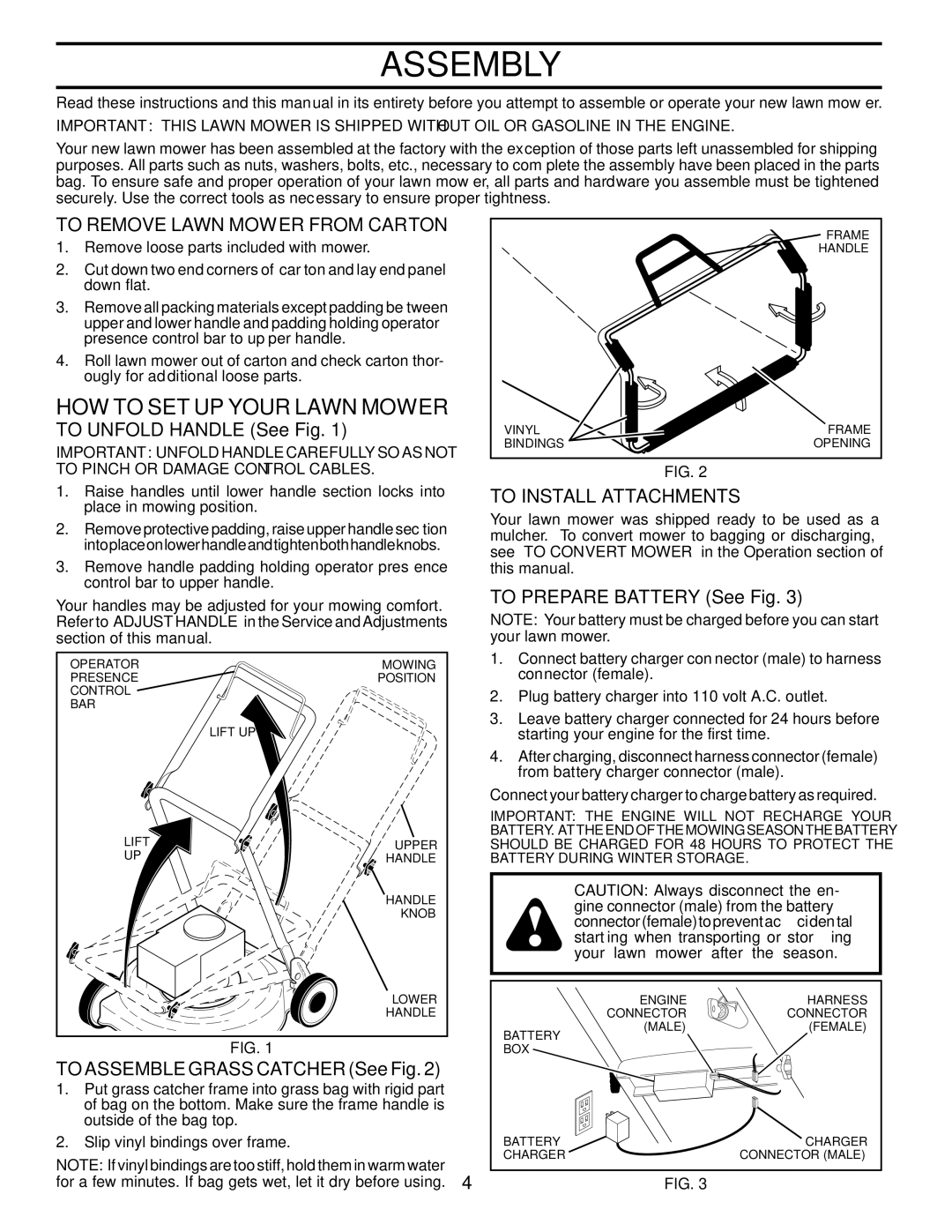 Husqvarna 96143004500 Assembly, To Remove Lawn Mower from Carton, To Unfold Handle See Fig, To Install Attachments 