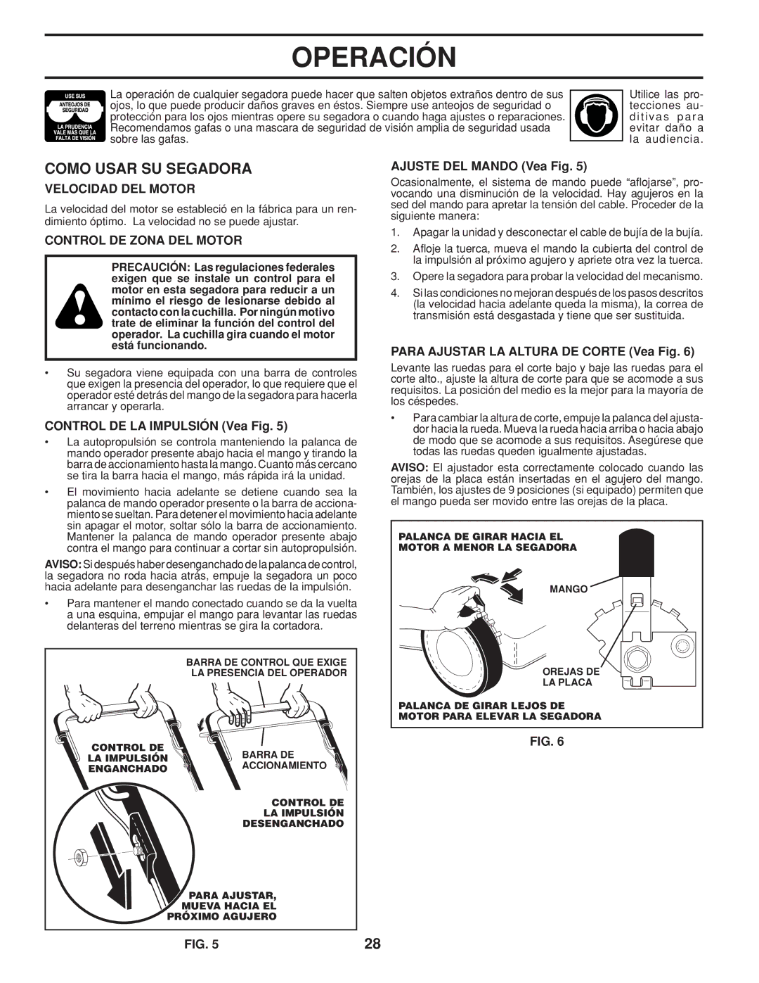 Husqvarna 961430096 warranty Como Usar SU Segadora, Velocidad DEL Motor, Control DE Zona DEL Motor 