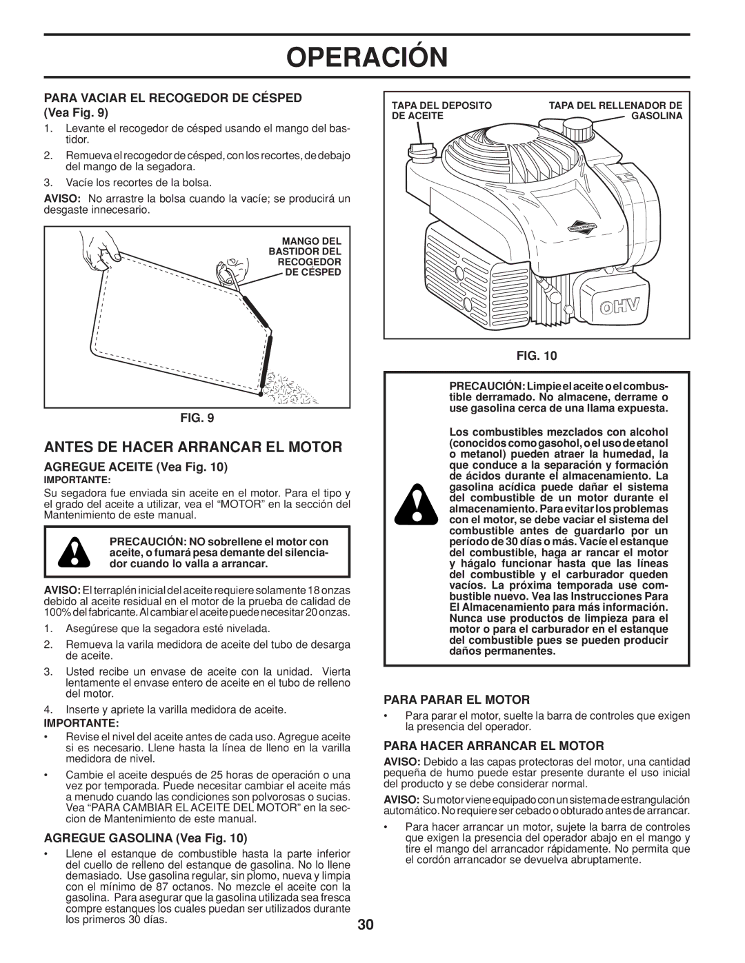 Husqvarna 961430096 warranty Antes DE Hacer Arrancar EL Motor, Para Parar EL Motor, Para Hacer Arrancar EL Motor 