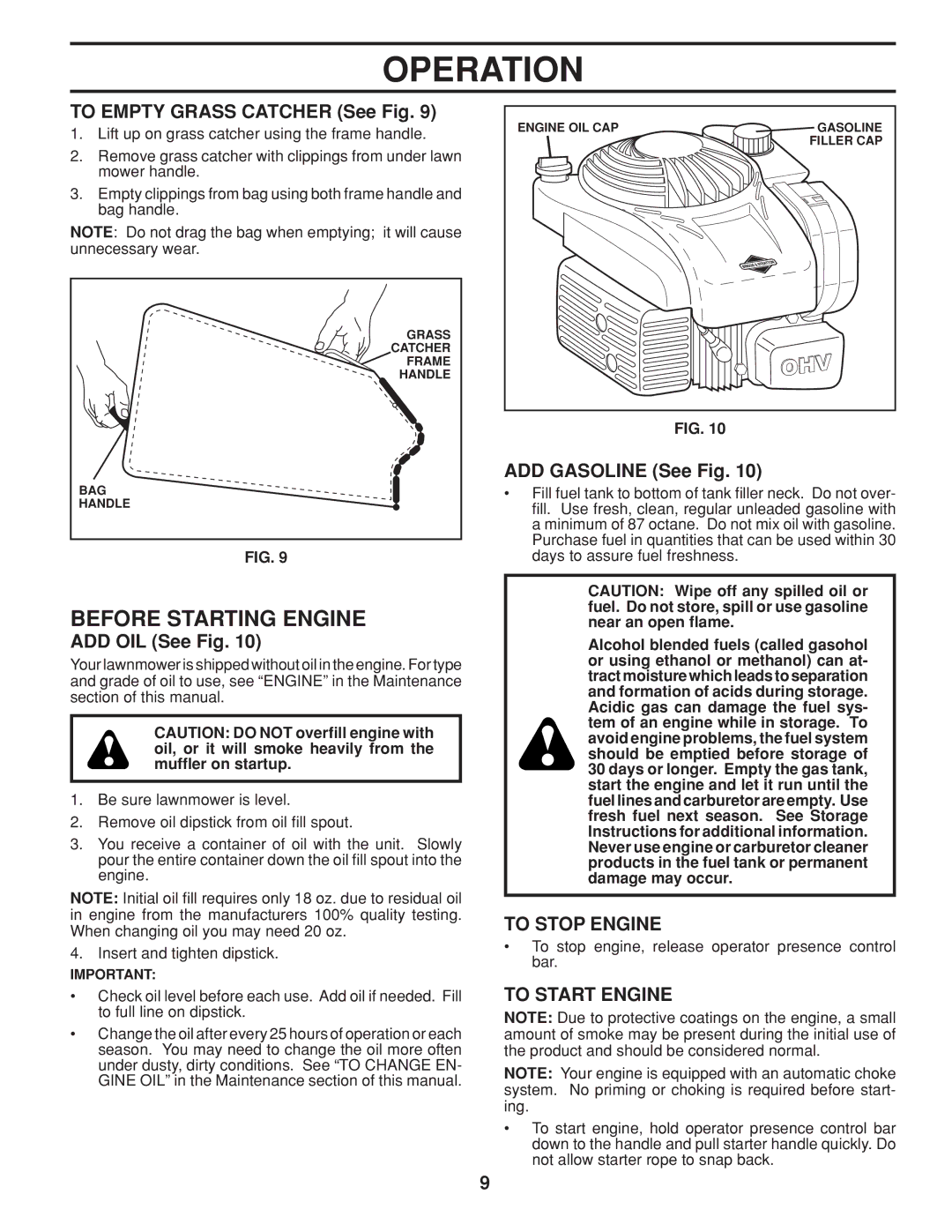 Husqvarna 961430096 warranty Before Starting Engine, To Stop Engine, To Start Engine 