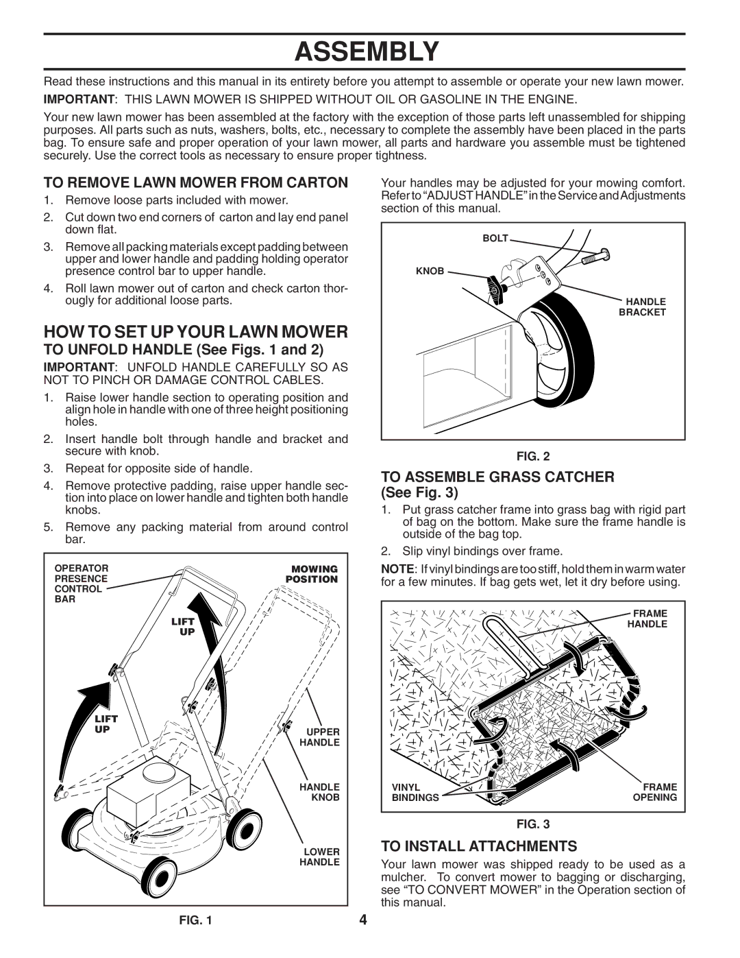 Husqvarna 961430097 Assembly, HOW to SET UP Your Lawn Mower, To Remove Lawn Mower from Carton, To Install Attachments 