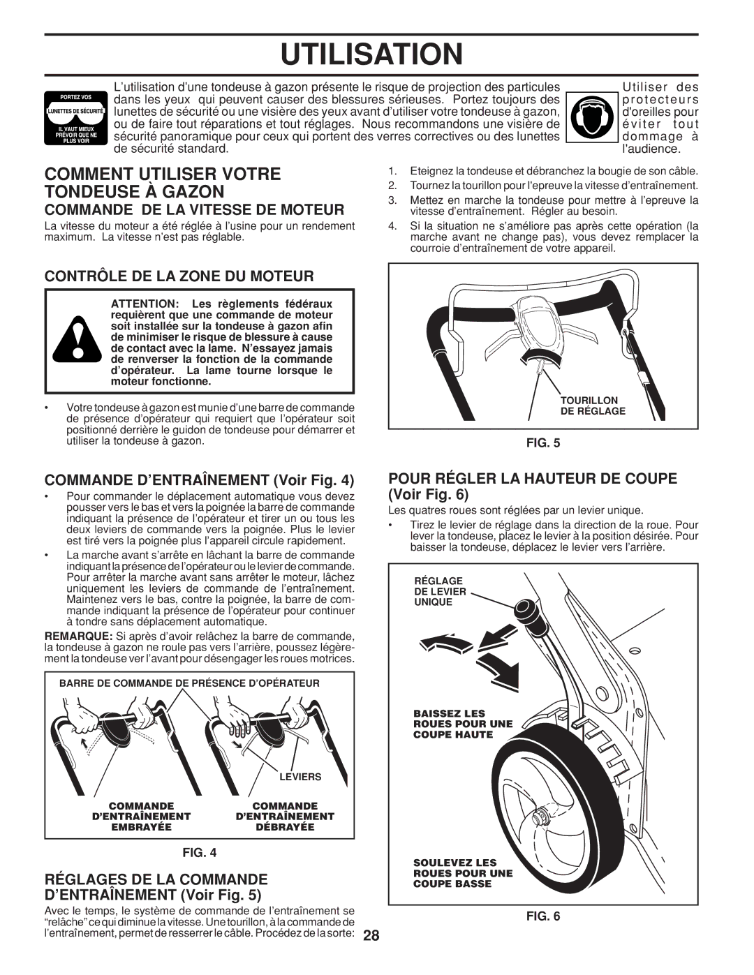 Husqvarna 961430099 Commande DE LA Vitesse DE Moteur, Contrôle DE LA Zone DU Moteur, Commande D’ENTRAÎNEMENT Voir Fig 