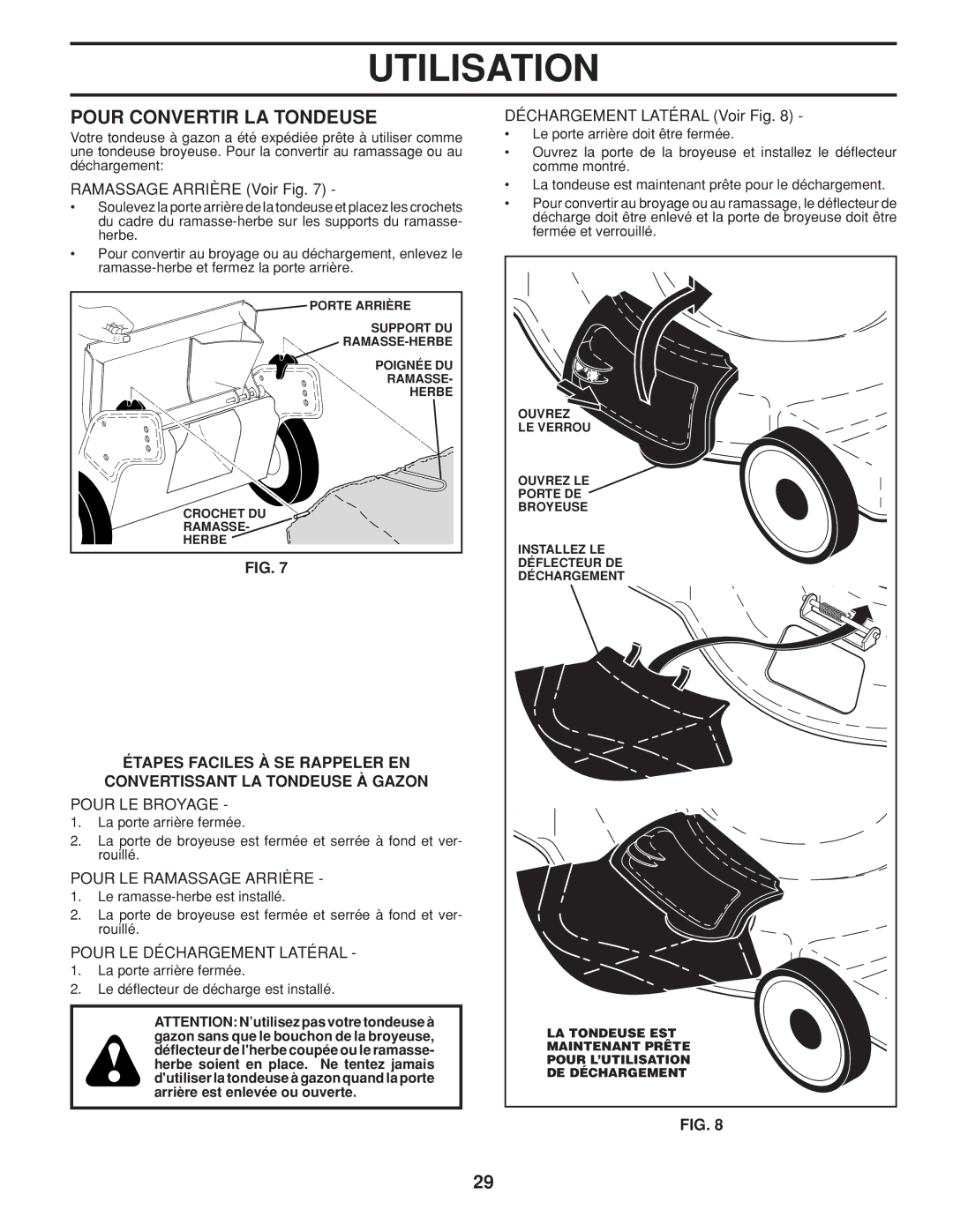 Husqvarna 961430099 warranty Pour Convertir LA Tondeuse, Ramassage Arrière Voir Fig 