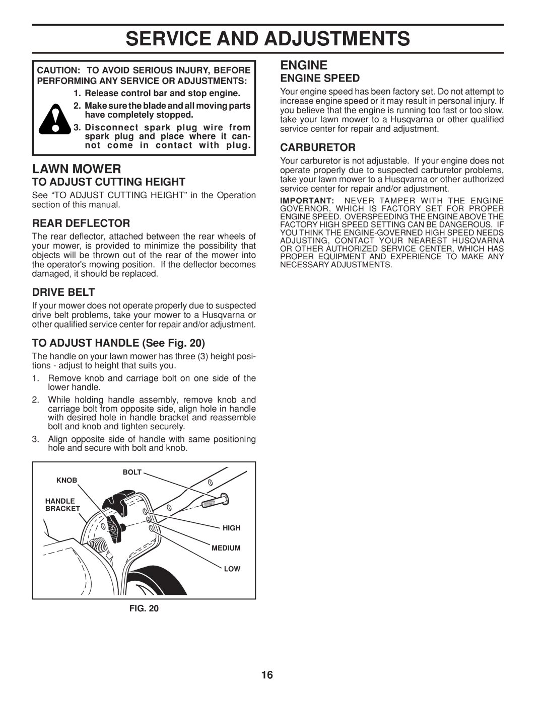 Husqvarna 961430103, 961430104 warranty Service and Adjustments 