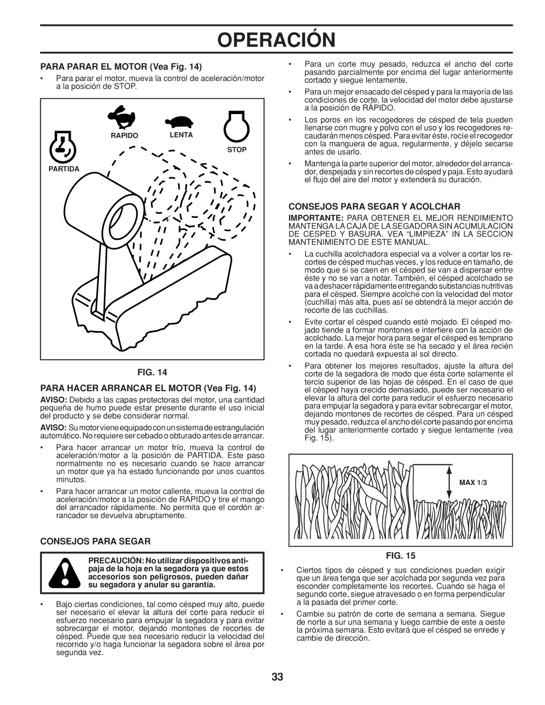 Husqvarna 961430104, 961430103 Para Parar EL Motor Vea Fig, Para Hacer Arrancar EL Motor Vea Fig, Consejos Para Segar 