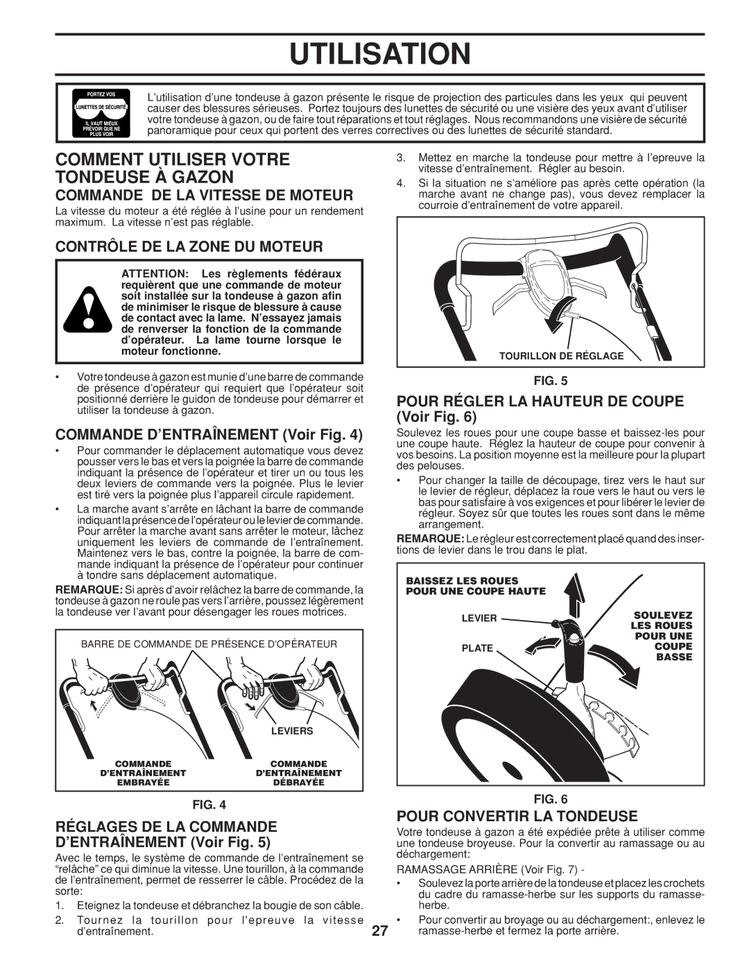 Husqvarna 961450011 Comment Utiliser Votre Tondeuse À Gazon, Commande DE LA Vitesse DE Moteur, Réglages DE LA Commande 