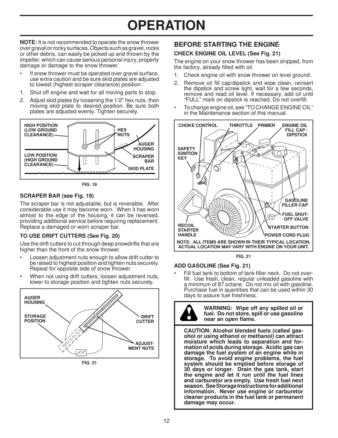 Husqvarna 96193002300 manual Before Starting the Engine, Check Engine OIL Level See Fig, Scraper BAR see Fig 