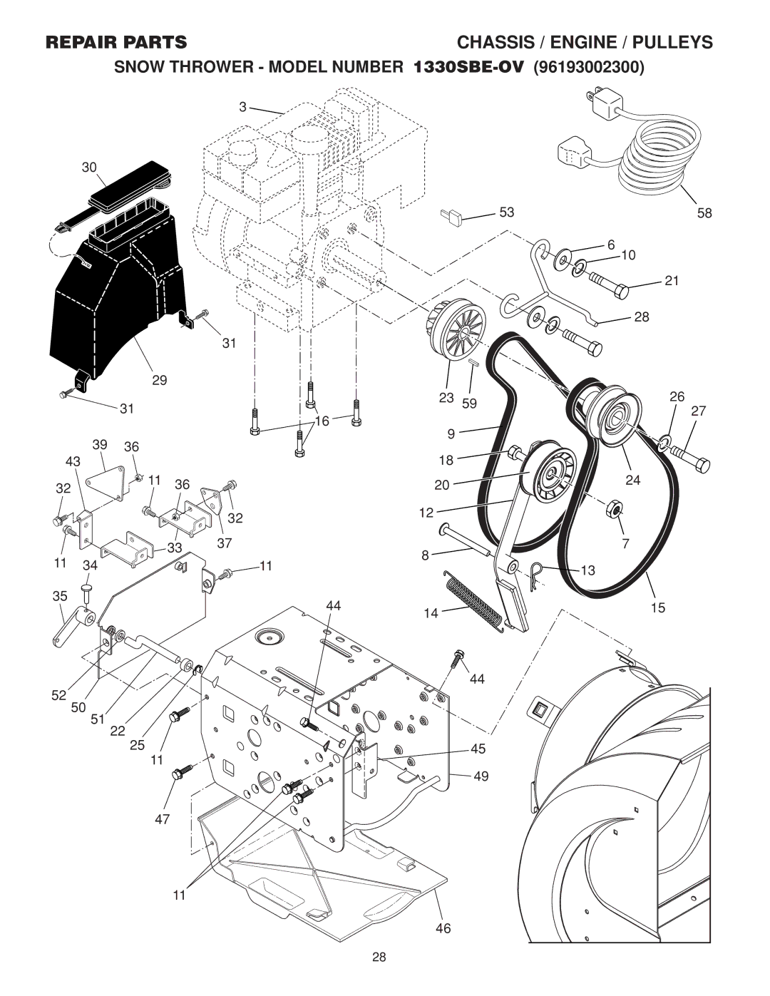 Husqvarna 96193002300 manual Chassis / Engine / Pulleys 