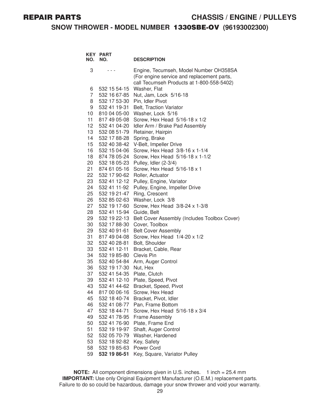 Husqvarna 96193002300 manual Repair Parts 